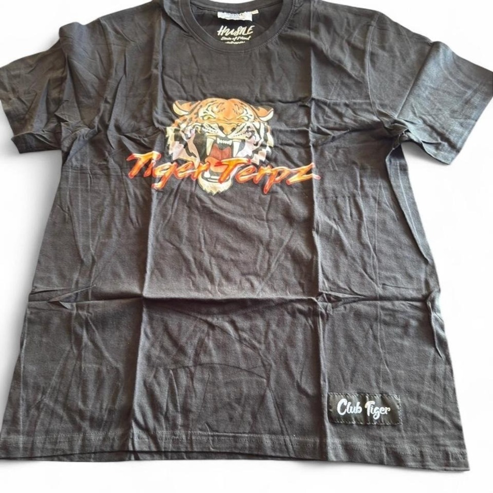 Hustle State‎ of Mind Tiger Terpz Graphic T-Shirt Mens Medium Black Club Tiger